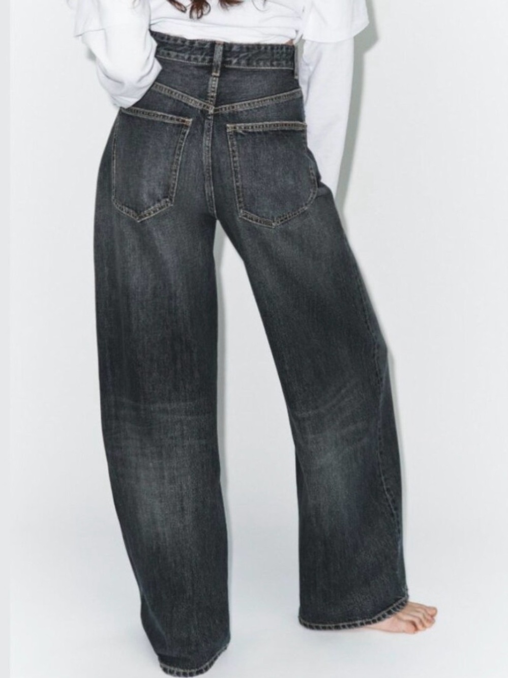 NWT Zara Extra Wide-Leg High-Rise Jeans in Washed Dark Indigo - Picture 5 of 10